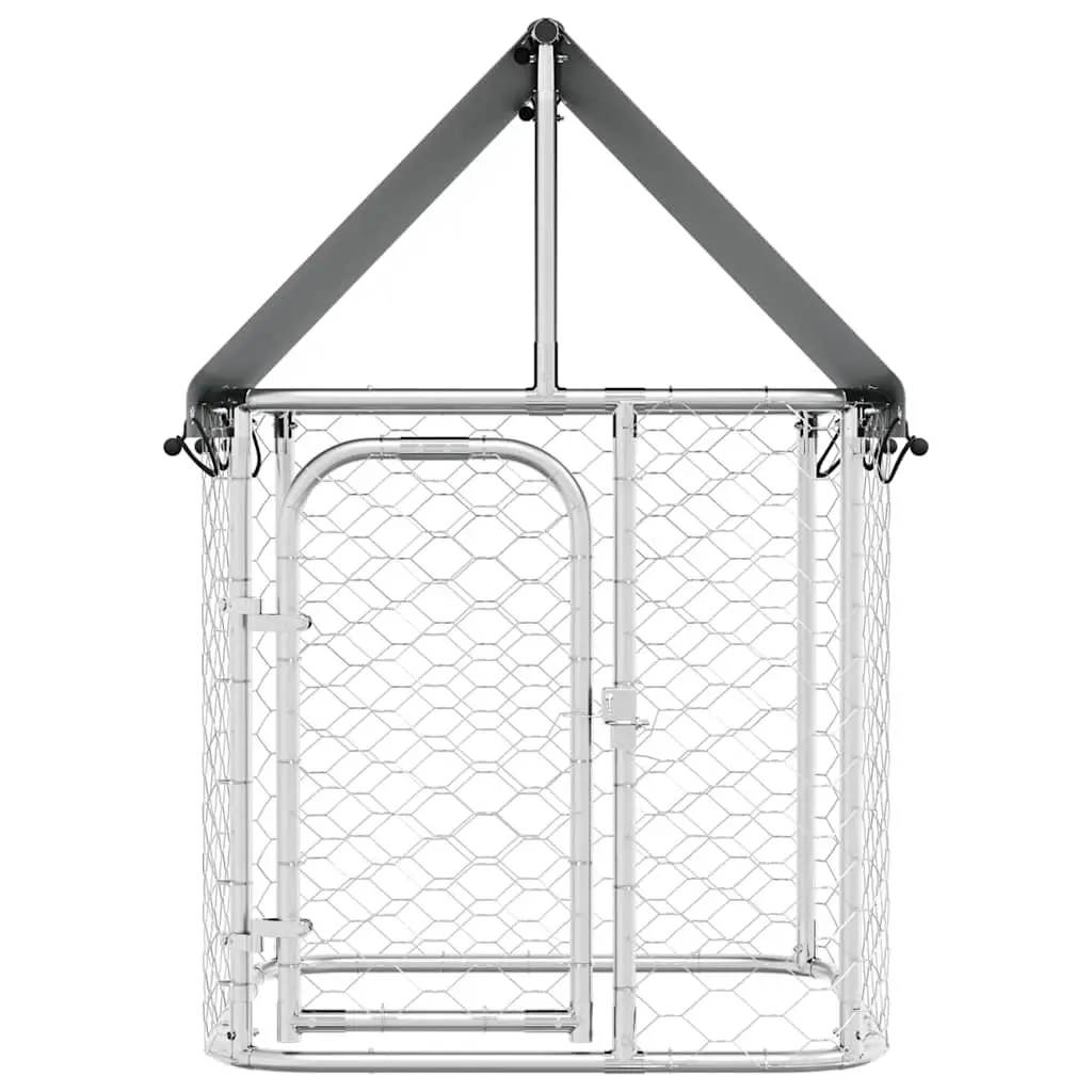 Dog Kennel Silver 100x100x150cm Galvanised Steel Mesh Enclosure with Roof