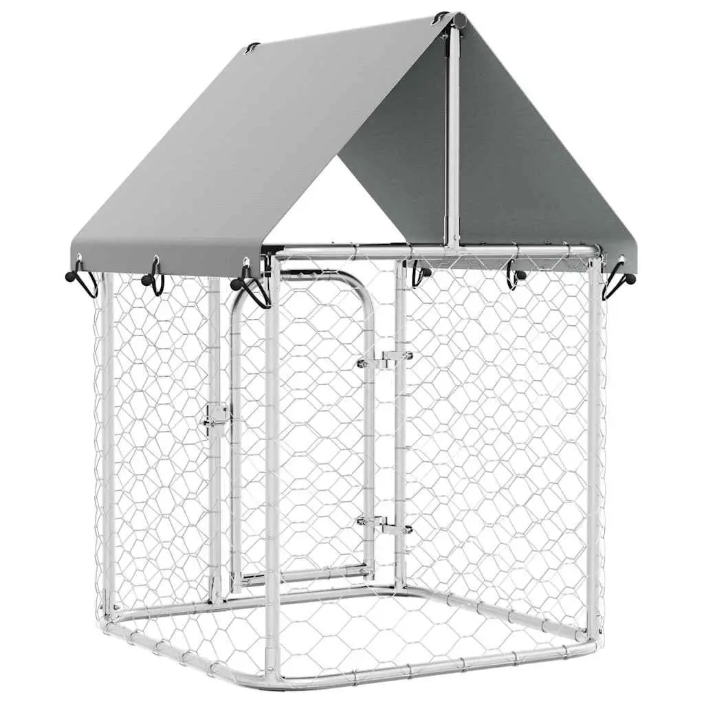Dog Kennel Silver 100x100x150cm Galvanised Steel Mesh Enclosure with Roof