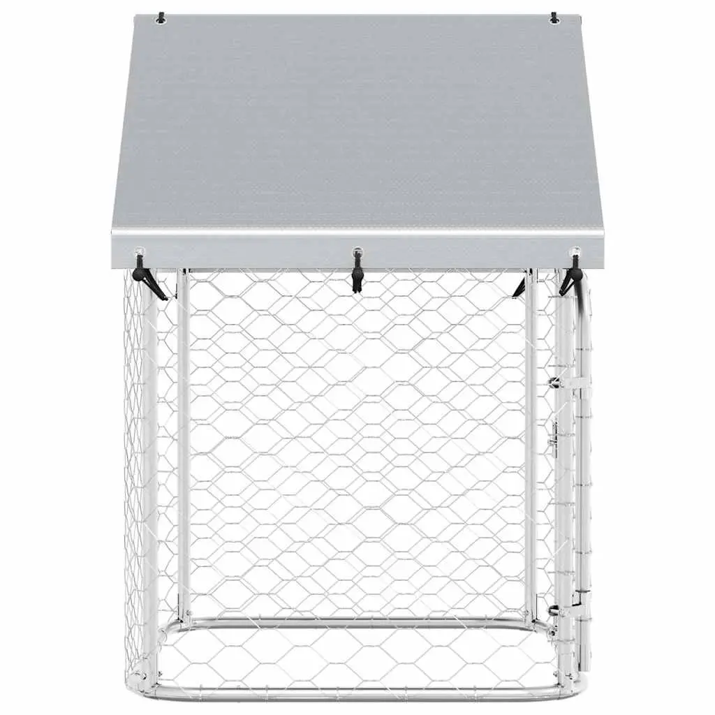 Dog Kennel Silver 100x100x150cm Galvanised Steel Mesh Enclosure with Roof
