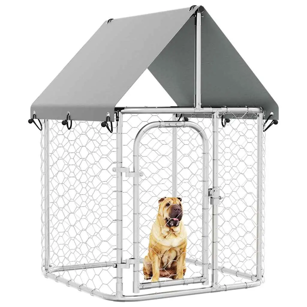 Dog Kennel Silver 100x100x150cm Galvanised Steel Mesh Enclosure with Roof