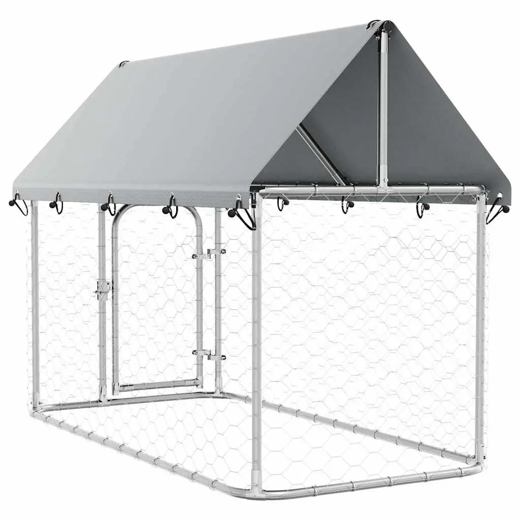 Outdoor Dog Kennel Silver 200x100x150cm Galvanised Steel Construction with Roof and Mesh Walls