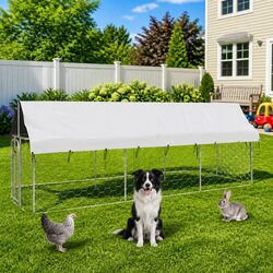 Outdoor Dog Kennel with Roof 400x100x150cm Silver Steel Mesh Run Enclosure