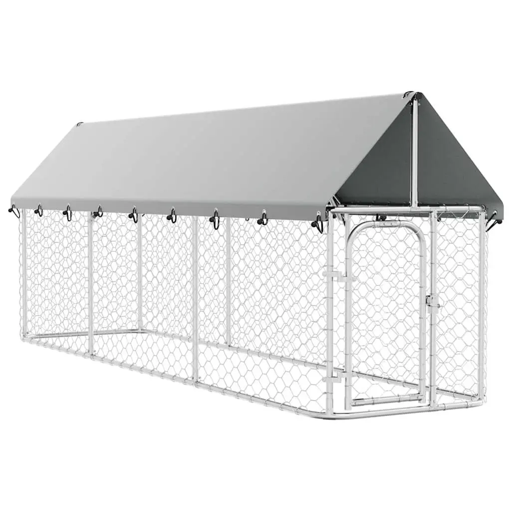 Dog Kennel Silver 400x100x150cm Sturdy Steel Construction with Water-Resistant Roof and Mesh Walls for Ventilation and Security