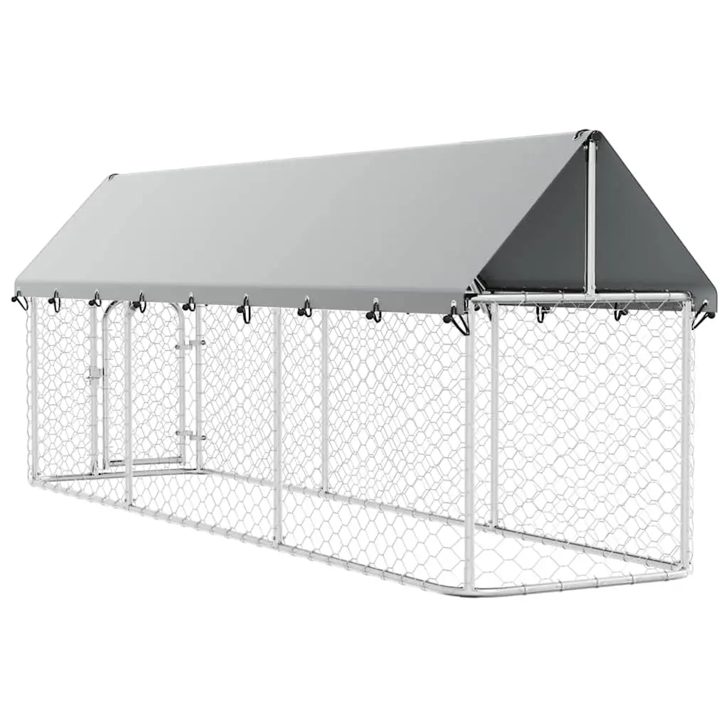 Dog Kennel Silver 400x100x150cm Sturdy Steel Construction with Water-Resistant Roof and Mesh Walls for Ventilation and Security