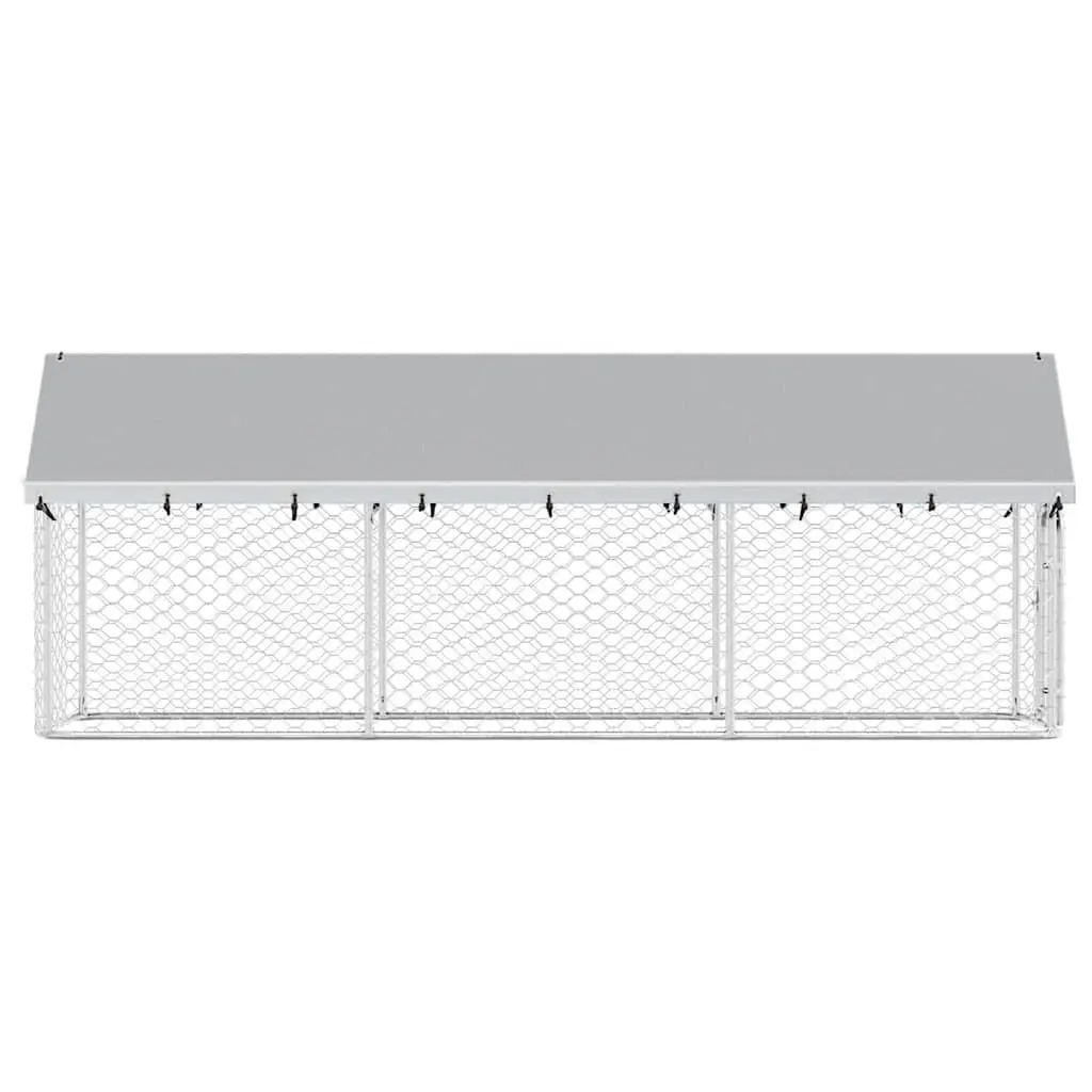 Dog Kennel Silver 400x100x150cm Sturdy Steel Construction with Water-Resistant Roof and Mesh Walls for Ventilation and Security