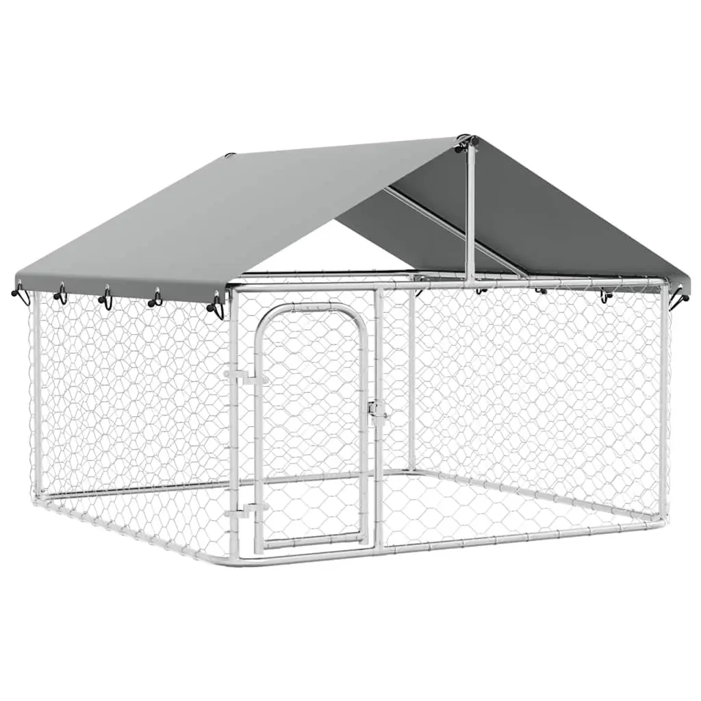 Outdoor Dog Kennel Silver Large Sturdy Steel Frame Weather Resistant Roof