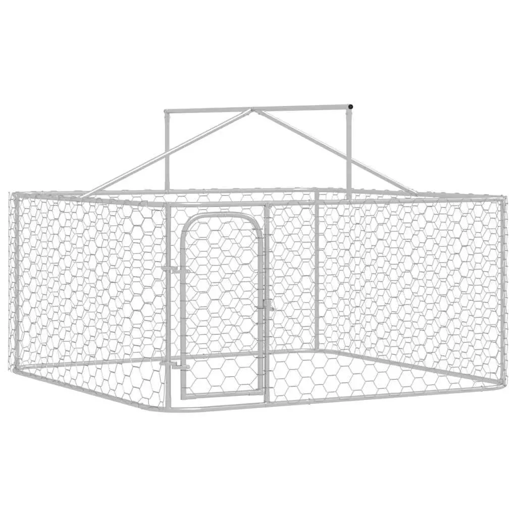 Outdoor Dog Kennel Silver Large Sturdy Steel Frame Weather Resistant Roof