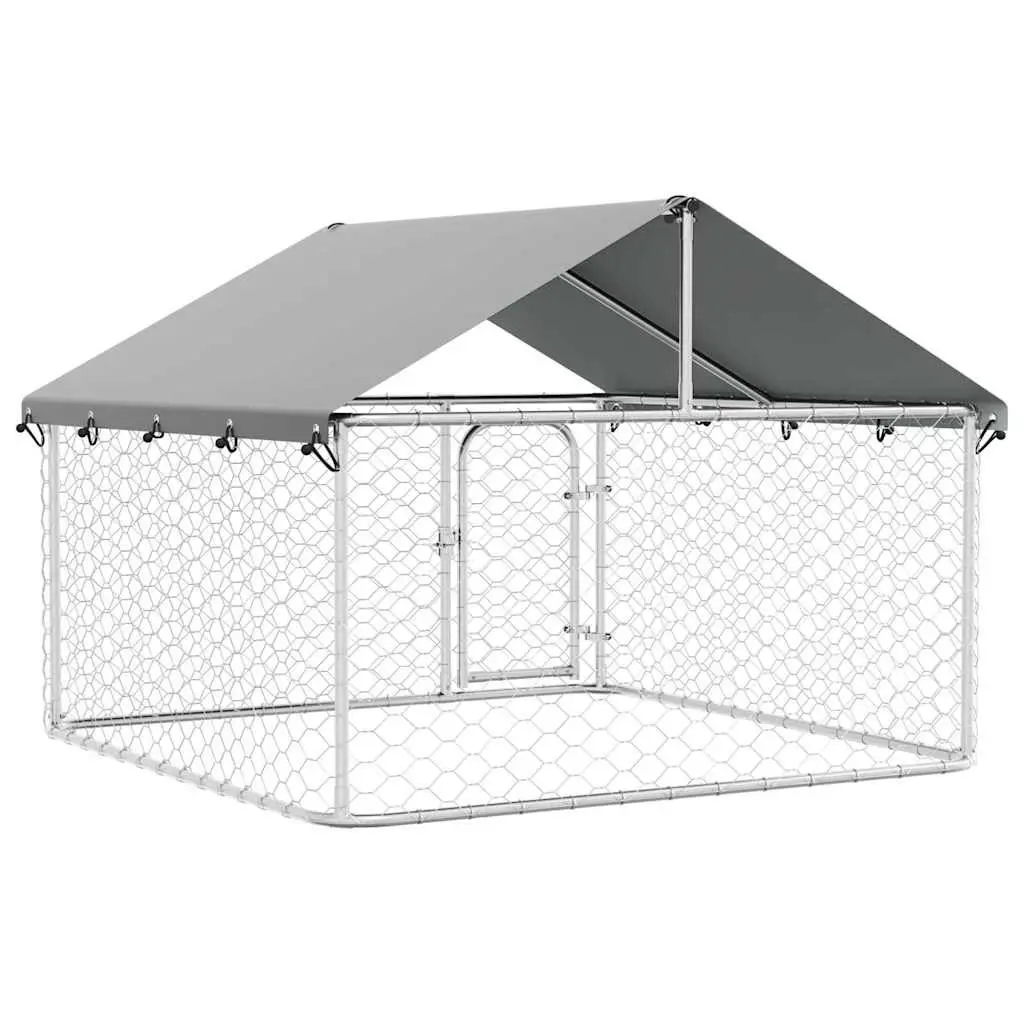 Outdoor Dog Kennel Silver Large Sturdy Steel Frame Weather Resistant Roof