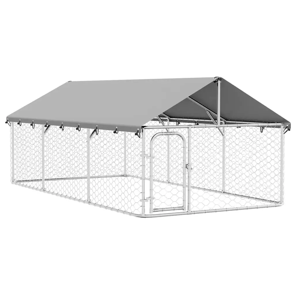 Outdoor Dog Kennel Silver 400x200x150cm Sturdy Steel Mesh Run with Roof
