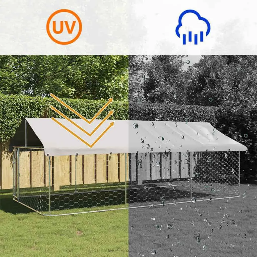 Outdoor Dog Kennel Silver 400x200x150cm Sturdy Steel Mesh Run with Roof