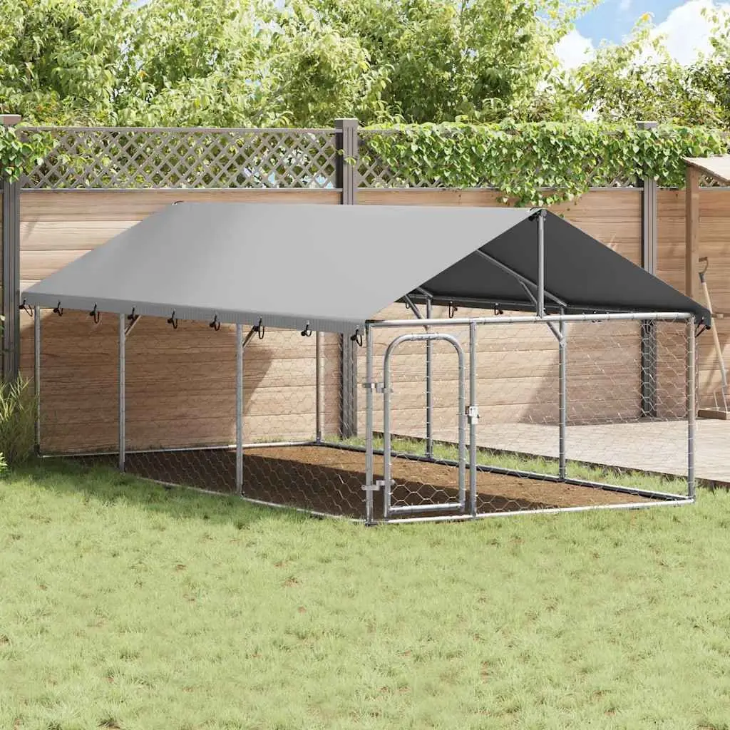 Outdoor Dog Kennel Silver 400x200x150cm Sturdy Steel Mesh Run with Roof