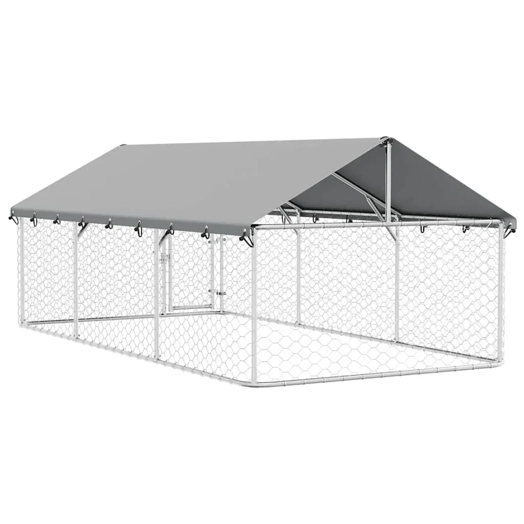 Outdoor Dog Kennel Silver 400x200x150cm Sturdy Steel Mesh Run with Roof