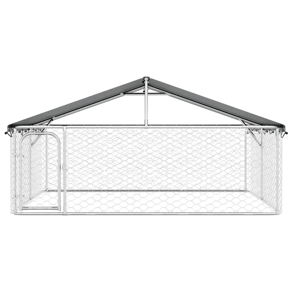 Outdoor Dog Kennel Silver Large Sturdy Construction with Roof Lockable Door
