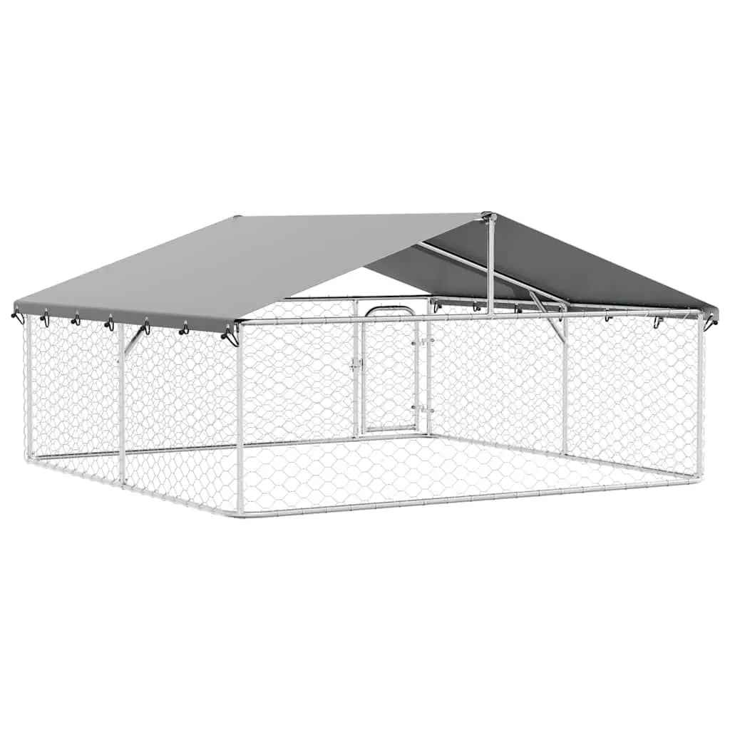 Outdoor Dog Kennel Silver Large Sturdy Construction with Roof Lockable Door