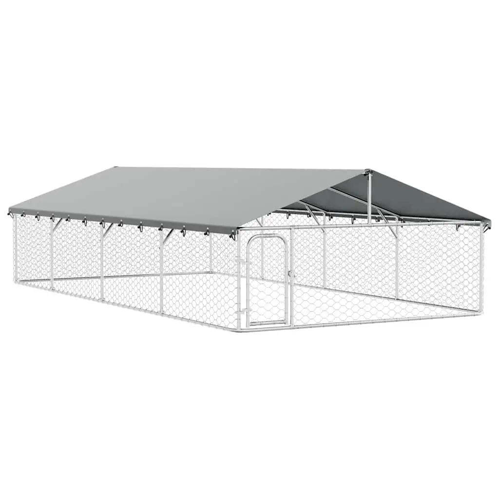 Dog Kennel Silver Large Sturdy Steel Mesh Roof Enclosure