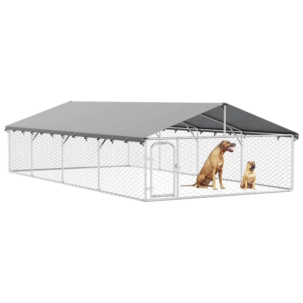 Dog Kennel Silver Large Sturdy Steel Mesh Roof Enclosure