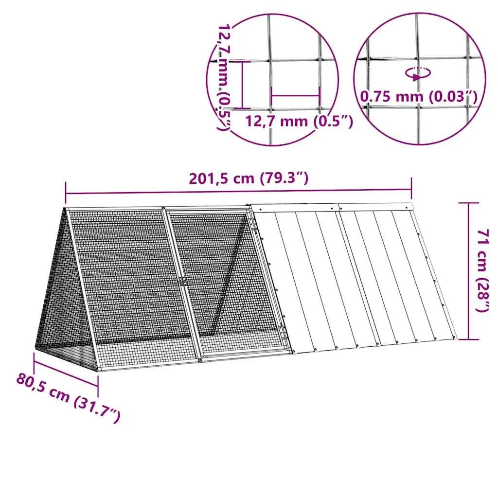 Rabbit Cage Grey Galvanised Steel Outdoor Hutch Small Animal Enclosure