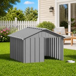 Outdoor Dog House with Steel Protection in Grey