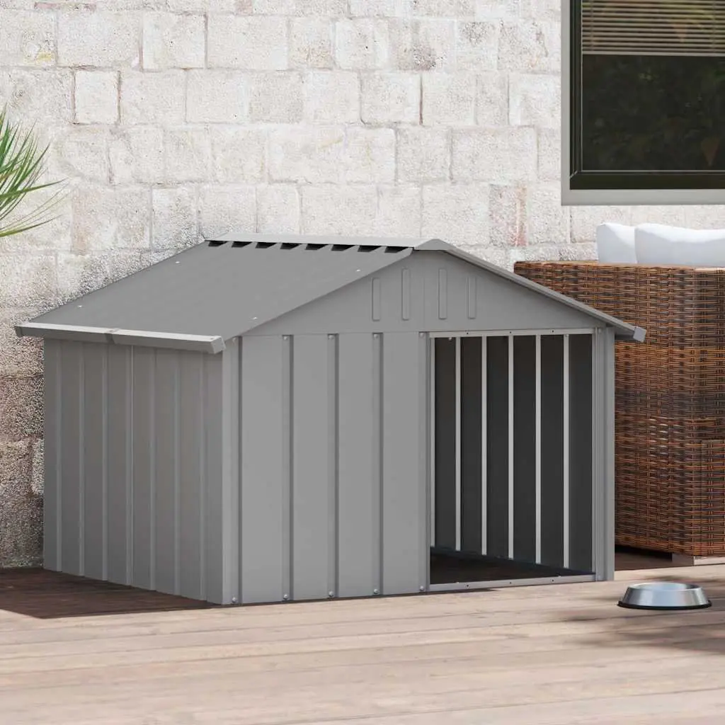 Dog Kennel Grey Galvanised Steel Outdoor Shelter Weather Resistant