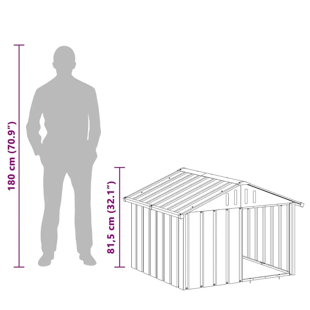 Dog Kennel Grey Galvanised Steel Outdoor Shelter Weather Resistant