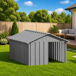 Grey Galvanised Steel Dog House: Weather Resistant