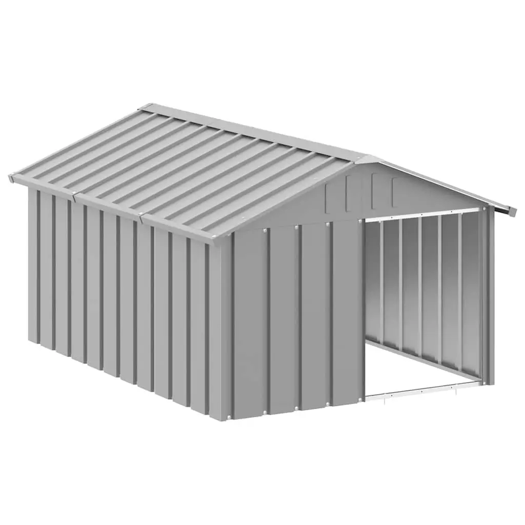 Dog Kennel Grey Galvanised Steel Outdoor Shelter Weather Protection