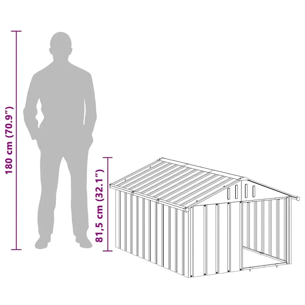 Dog Kennel Grey Galvanised Steel Outdoor Shelter Weather Protection