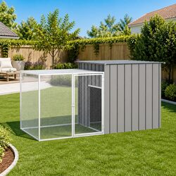 Chicken Cage Small Animal Habitat Galvanised Steel Outdoor Run House Coop Grey