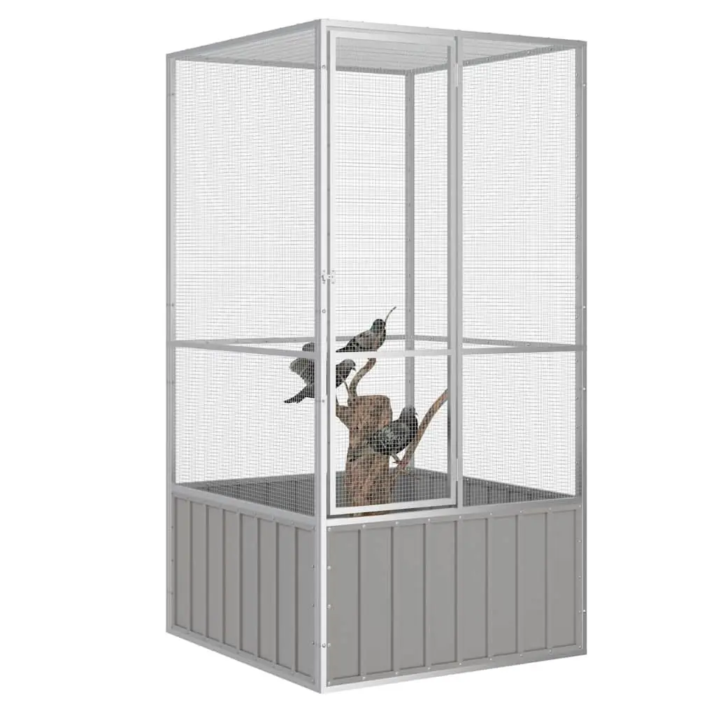 Bird Cage Grey Large Galvanised Steel Frame Outdoor Indoor Aviary Play Exercise