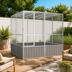 Grey Bird Cage with Sturdy Steel Construction
