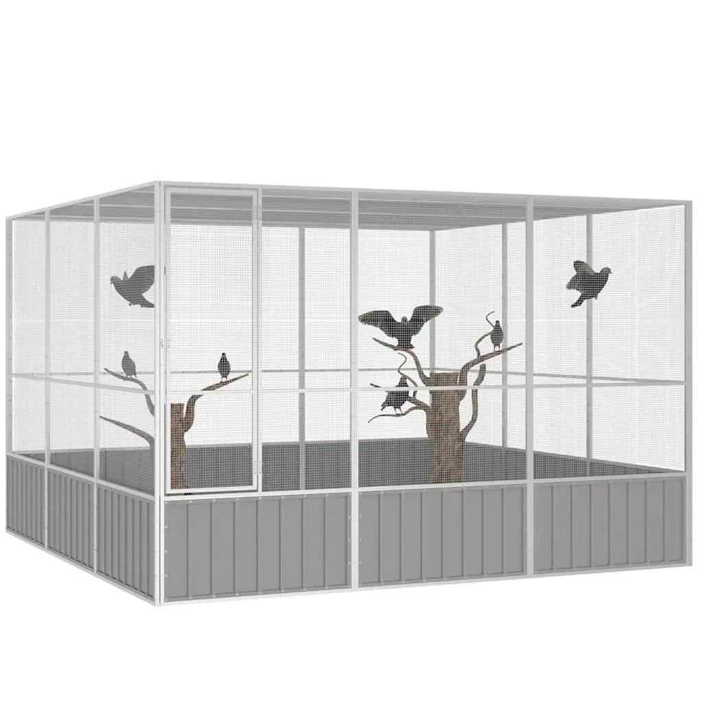 Bird Cage Grey Large Galvanised Steel Frame Outdoor Aviary for Play Exercise
