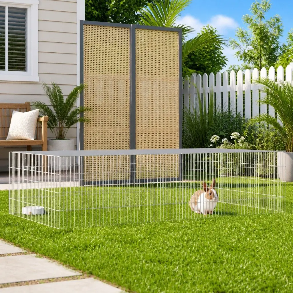 Rabbit Cage Silver 2-Panel Small Animal Hutch Playpen Run Pet Housing Enclosure