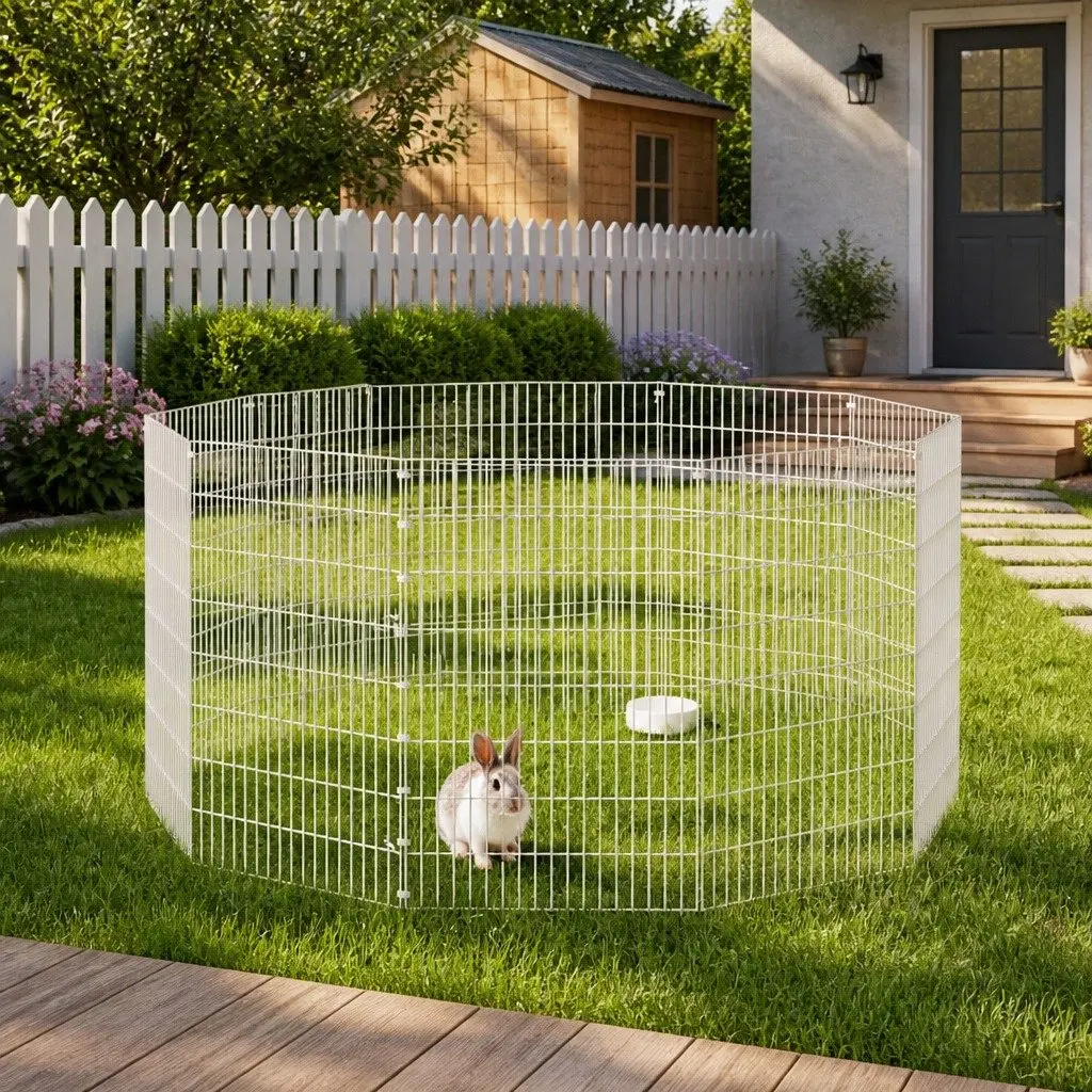 Small Animal Enclosure Silver 10-Panel Durable Construction Flexible Assembly