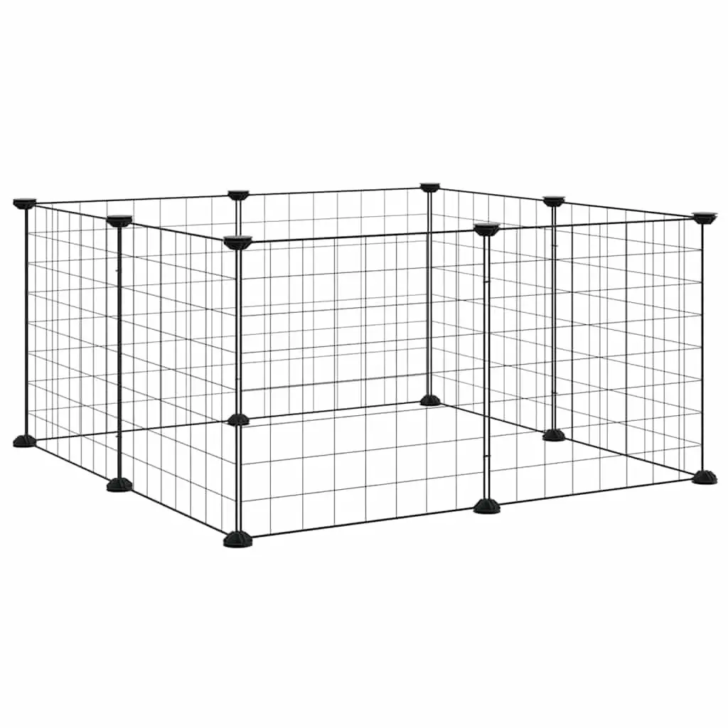 8 Panel Pet Cage Black Steel Small Animal Exercise Enclosure