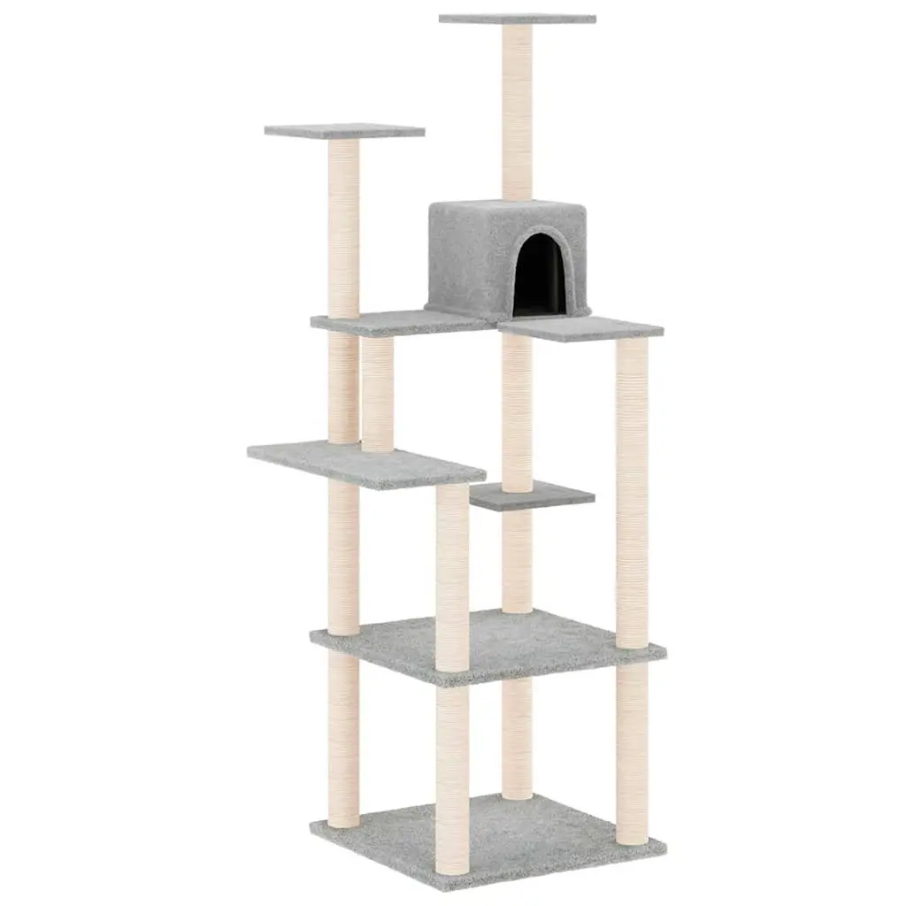 Cat Tree Tower Light Grey 153cm Multi-Level with Sisal Scratching Posts