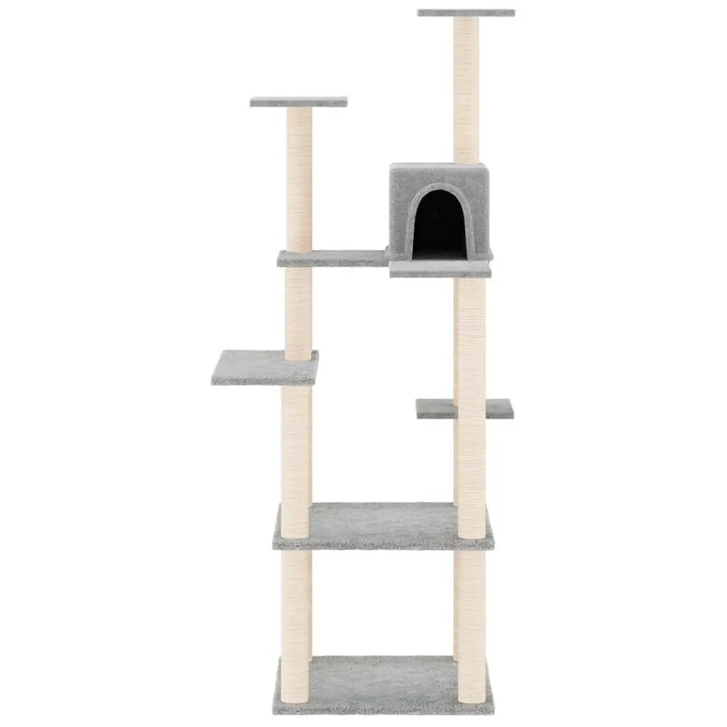 Cat Tree Tower Light Grey 153cm Multi-Level with Sisal Scratching Posts