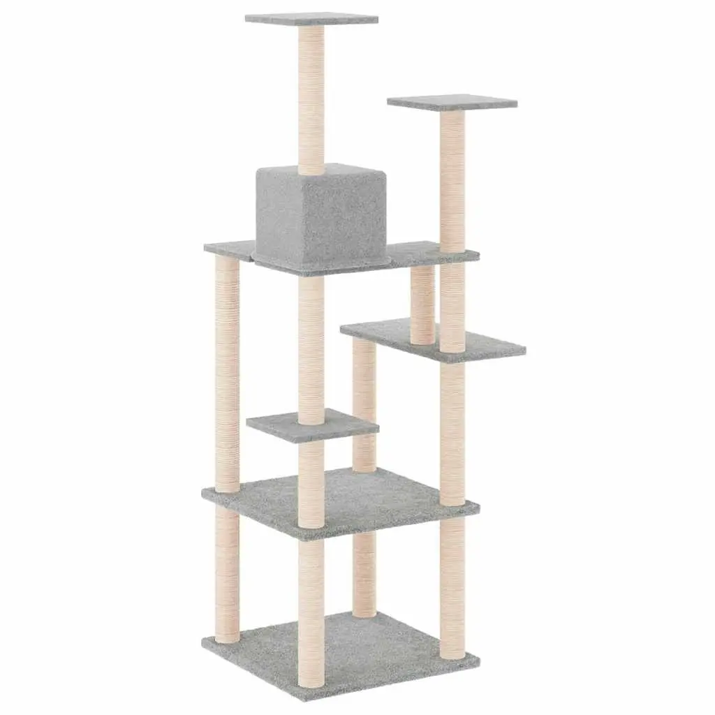 Cat Tree Tower Light Grey 153cm Multi-Level with Sisal Scratching Posts