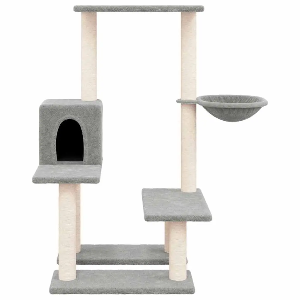Cat Tree Grey 94.5cm Multi-level with Sisal Scratching Posts House Hammock Platforms