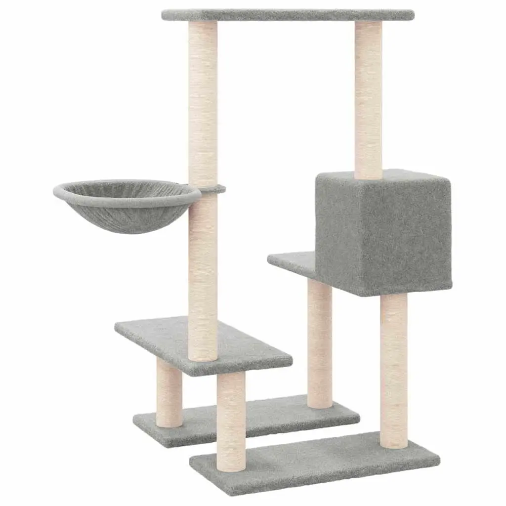 Cat Tree Grey 94.5cm Multi-level with Sisal Scratching Posts House Hammock Platforms