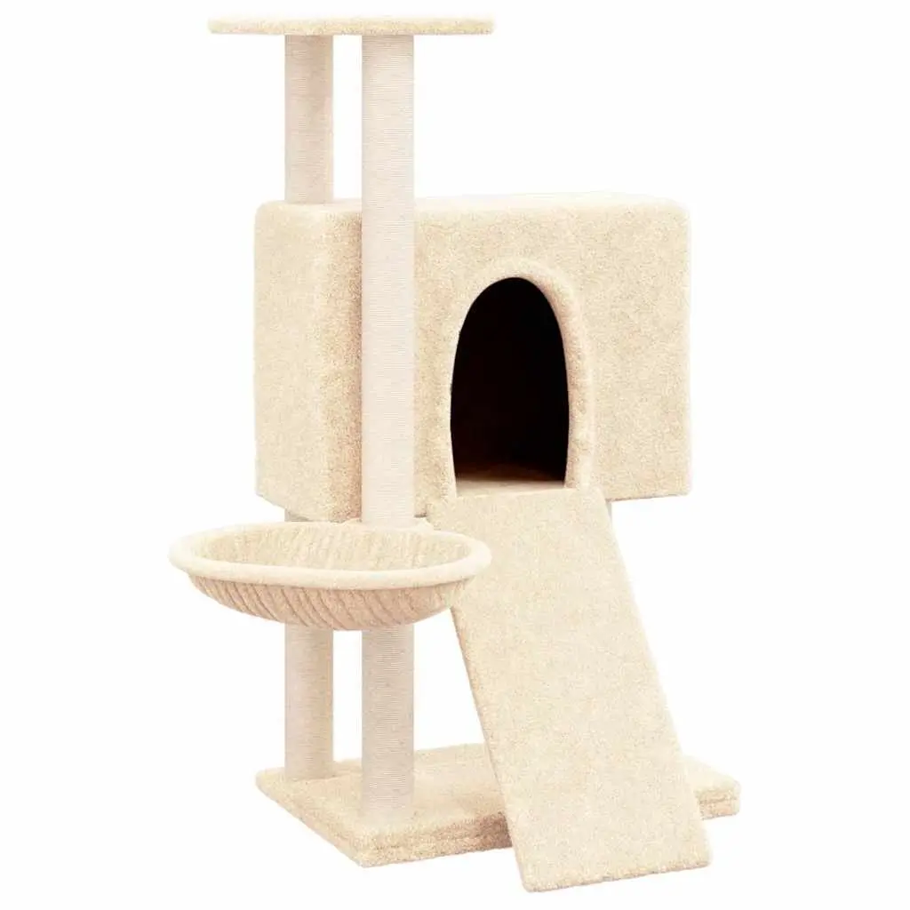 Cat Tree Cream 96cm Multi-level with Sisal Scratching Posts House Hammock Ladder Platform
