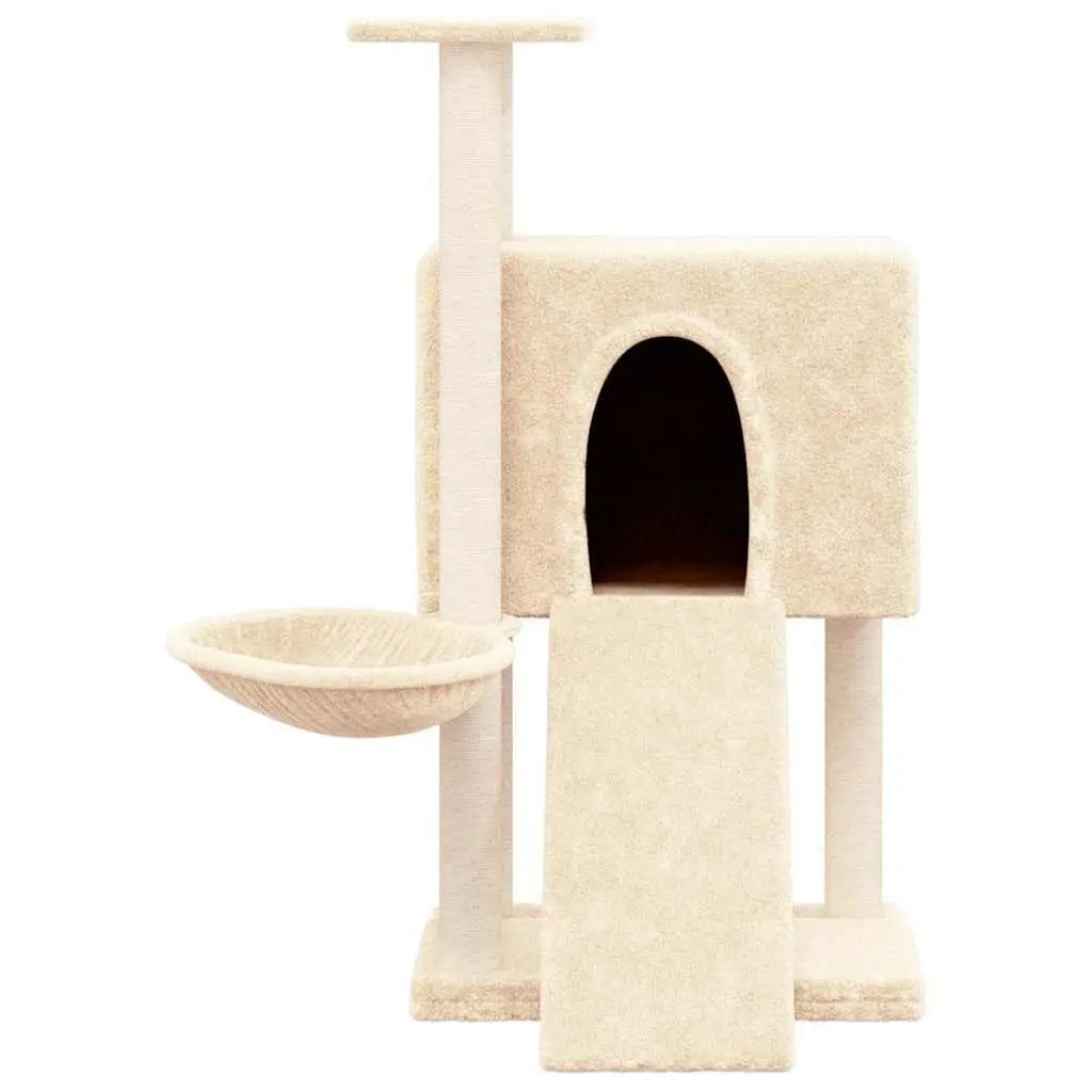 Cat Tree Cream 96cm Multi-level with Sisal Scratching Posts House Hammock Ladder Platform