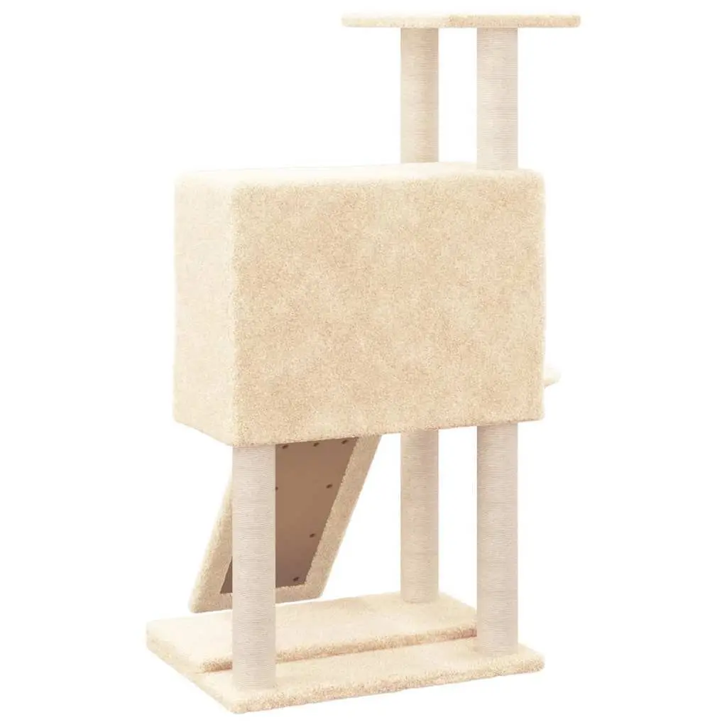 Cat Tree Cream 96cm Multi-level with Sisal Scratching Posts House Hammock Ladder Platform