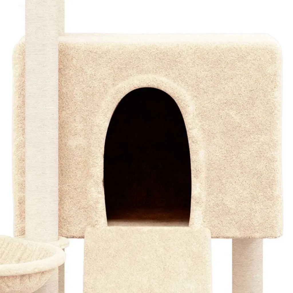 Cat Tree Cream 96cm Multi-level with Sisal Scratching Posts House Hammock Ladder Platform