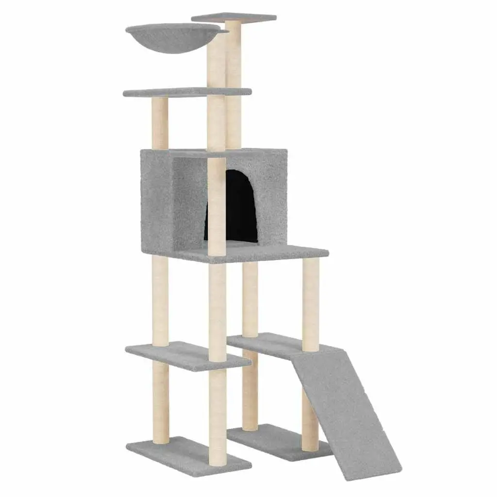 Cat Tree Grey Multi-Level House with Hammock and Ladder