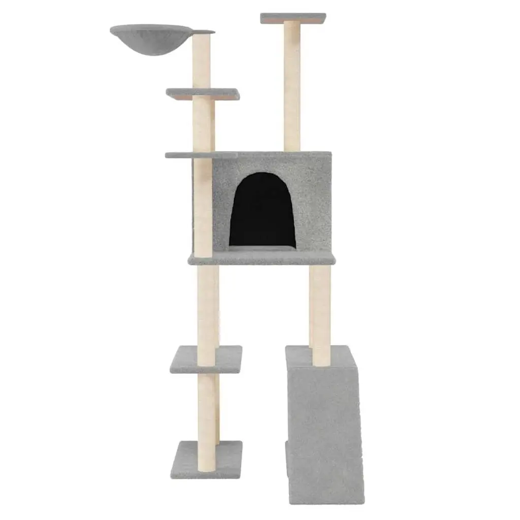 Cat Tree Grey Multi-Level House with Hammock and Ladder