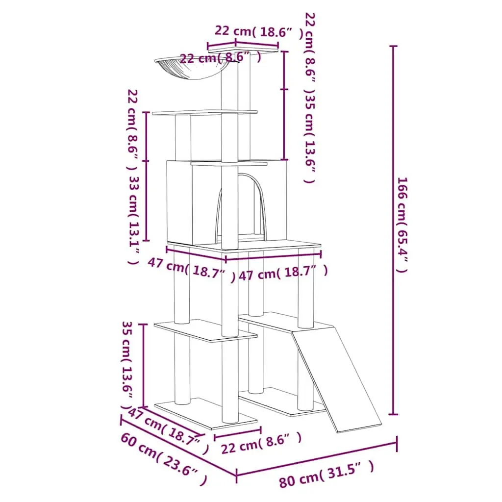 Cat Tree Grey Multi-Level House with Hammock and Ladder