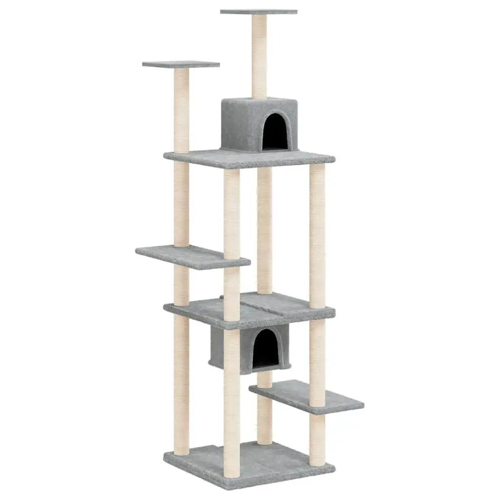 Cat Tree Grey 176cm Multi-Level Houses Platforms Sisal Scratching Posts