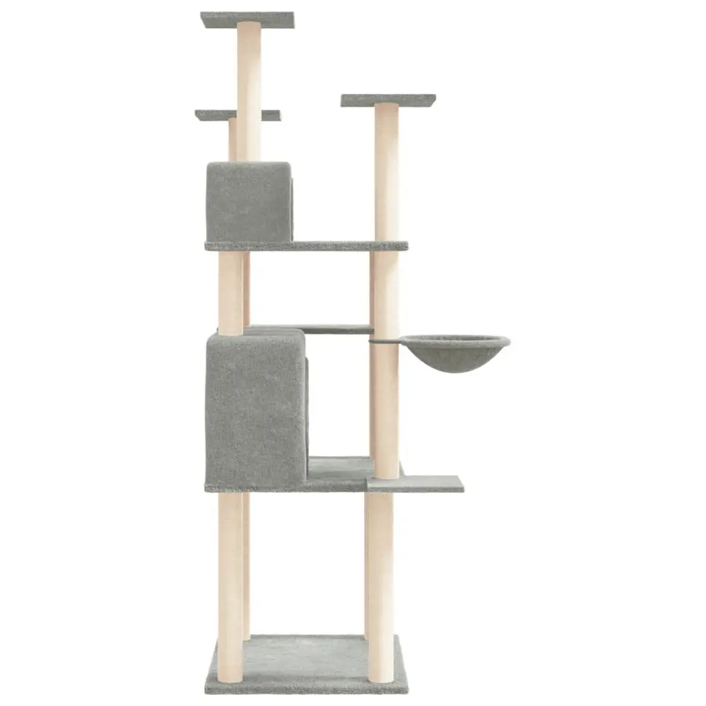 Cat Tree Grey Multi-Level 166 cm Sisal Scratching Posts House Basket Platforms