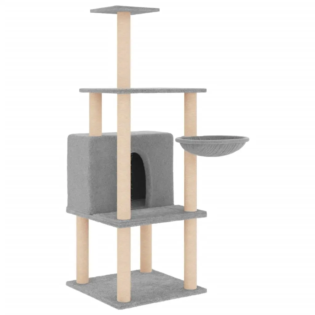 Cat Tree Grey 132 cm Multi-Level with Sisal Scratching Posts House Basket Platforms