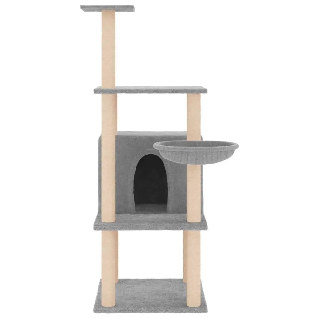 Cat Tree Grey 132 cm Multi-Level with Sisal Scratching Posts House Basket Platforms